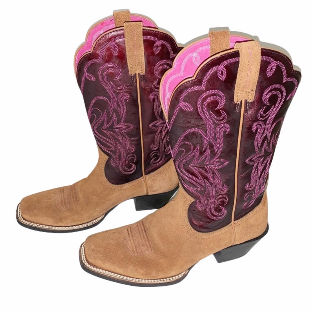 Ariat Pink Purple Brown Square Toe Suede Boots
